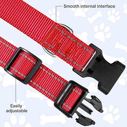 Reflective Dog Collar, Sturdy Nylon Collars for Puppy and Extra Small Girl and Boy Dogs, Adjustable Dog Collar with Quick Release Buckle,Red,5/8" Width - color: Red, size: X-Small Plus (Pack of 1)