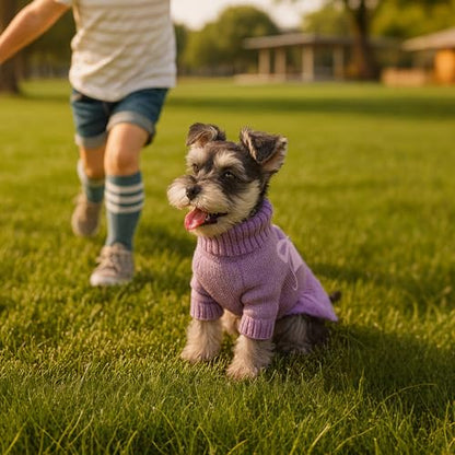 Bowknot Dog Sweater Dress for Small Dogs Girl, Stretchy Pet Sweaters Pullover Coats, Fall Winter Warm Dog Turtleneck Sweater (Purple, S) - color: Purple, size: Small (5-9lbs)