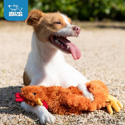 Best Pet Supplies Interactive Squeaky Dog Chew Toy, Ideal Dog Toys for Chewers, Small, Medium & Large Dogs, and Fetch Lovers - Crinkle Chicken (Brown), Large - color: Crinkle Chicken (Brown), size: Large
