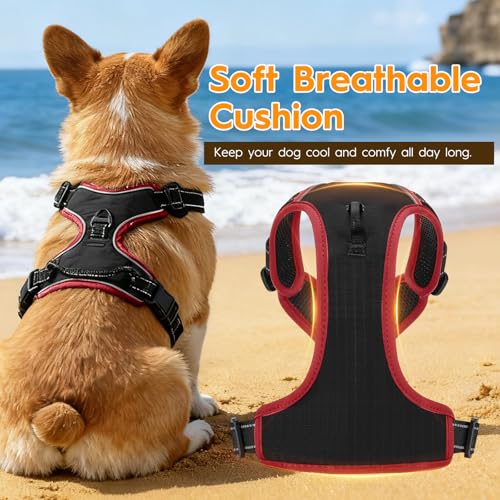 No Pull Dog Harness, No Chock Reflective Adjustable Soft Padded Pet Vest with Easy Control Handle, Easy Wearing with Stylish, Reinforced Knot, 2 Buckles - color: Black/Red, size: X-Small