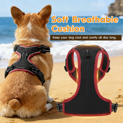 No Pull Dog Harness, No Chock Reflective Adjustable Soft Padded Pet Vest with Easy Control Handle, Easy Wearing with Stylish, Reinforced Knot, 2 Buckles - color: Black/Red, size: X-Small