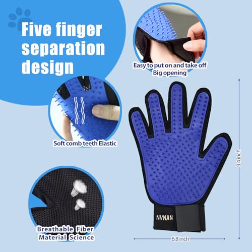 NVNAN 5 Piece Dog Grooming Brush Set with Grooming Gloves, Deshedding Comb & Massage Bath Brush | Dog Shampoo Brush - Multifunctional Pet Hair Removal Tools for Shedding, Bathing, Brushing (Blue) - color: Blue-4