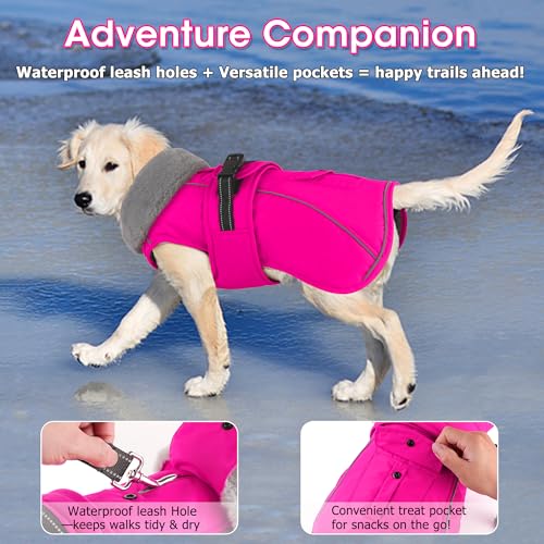 Dog Coat with Pocket, Waterproof Dog Jacket with Adjustable Buckle, Reflective Puppy Winter Coat Warm Turtleneck Fleece SnowJacket for Small Medium Large Dogs - Pink L - color: Pink, size: Large(Chest:22.8"-29.5", Back:16.5")