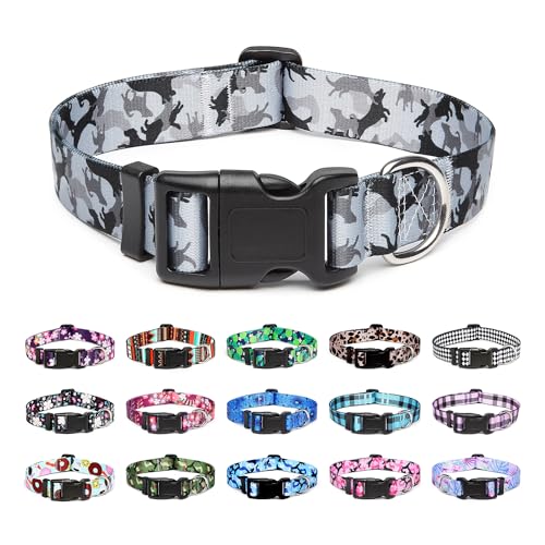 Mercano Adjustable Dog Collar - Special Design Patterns, Soft Nylon Comfortable Durable Pet Collar for Small Medium Large Dogs (XS, Dog Camouflage Grey) - color: Dog Camouflage Grey, size: Extra Small