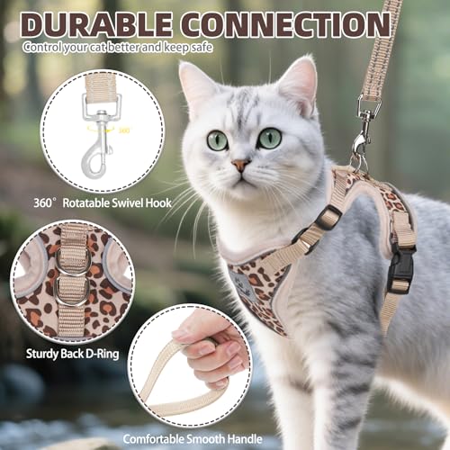 PUPTECK Cat Harness and Leash Set Escape Proof Reflective Cat Walking Harness Adjustable Soft Breathable Mesh Vest for Small Pets, Khaki Leopard Print, S - color: Khaki Leopard Print, size: S (NECK 9.5"-11", CHEST 13"-16")