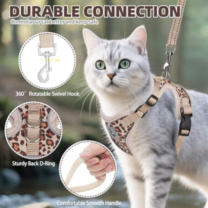 PUPTECK Cat Harness and Leash Set Escape Proof Reflective Cat Walking Harness Adjustable Soft Breathable Mesh Vest for Small Pets, Khaki Leopard Print, S - color: Khaki Leopard Print, size: S (NECK 9.5"-11", CHEST 13"-16")