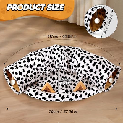 Spardar Bunny Tunnel Bed, 2-in-1 Collapsible Tunnel Tubes Toys, Washable, with Removable Mat Hideout, Interactive Toys for Rabbits Chinchilla Hedgehog Guinea Pigs Kitty, Cow - color: Cow