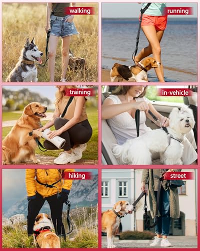 Hands Free Dog Leash, Multifunctional Crossbody Dog Leash, 5.9-9.5Ft Long Waist Belt with Car Safety Buckle and Double-Sided Reflective Stitches for Medium and Large Dogs.(Black) - color: Black, size: Large-5.9-9.5ft