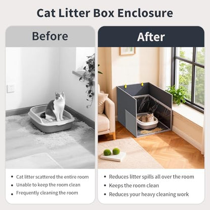 2PCS Cat Litter Box Enclosure Splash Guard, All-in-One Large Waterproof Gray Foldable Pet Litter Box Shield - color: Gray-2PC