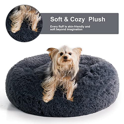WNPETHOME Calming Dog Bed & Cat Bed, Anti-Anxiety Donut Small Dog Beds, Fluffy Faux Fur Cat Cushion Dogs Beds for Small Dogs and Cats (20 x 20 x 8 Inch, Navy Grey) - color: Navy Grey, size: 20"L x 20"W x 8"Th