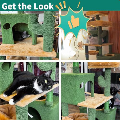 YITAHOME 193 cm Tall Cactus Cat Tower for Large Cats,76 inch Heavy Duty Cat Tree for Indoor Large Adult Big Cats Maine Coon Cat Tree Tower with Scratching Post, Hammock, Cat Condo, Cactus Green - style: Cactus