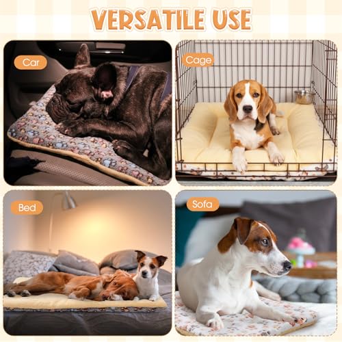 2 Pack Self Warming Cat Dog Bed Pet Mat 27" x 19" Soft Thermal Dog Pad with Cute Prints Reversible Washable Thickened Crate Mat for Indoor Outdoor Kittens Small Pets Feral(White;Brown) - color: White;Brown