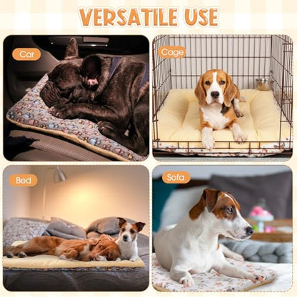 2 Pack Self Warming Cat Dog Bed Pet Mat 27" x 19" Soft Thermal Dog Pad with Cute Prints Reversible Washable Thickened Crate Mat for Indoor Outdoor Kittens Small Pets Feral(White;Brown) - color: White;Brown