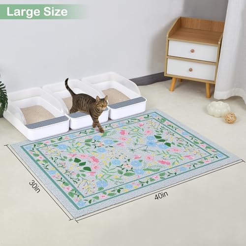 Glittme Cat Litter Mat with Non-Slip Bottom Litter Box Mat 40"X30" Litter Trapping Mat Easy to Clean Washable Cat Food Mat for Kitty,XL - color: Blue-pink, size: 40"x30"