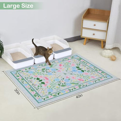 Glittme Cat Litter Mat with Non-Slip Bottom Litter Box Mat 40"X30" Litter Trapping Mat Easy to Clean Washable Cat Food Mat for Kitty,XL - color: Blue-pink, size: 40"x30"