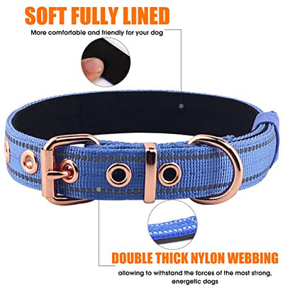 Neoprene Padded Dog Collar, Nylon Collar for Small to Large Dogs, Heavy Duty with Metal Buckle, Reflective(Small, Blue) - color: Blue, size: Small(Pack of 1)