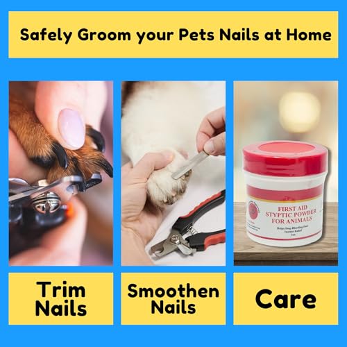Pet Nail Care Kit – Dog & Cat Nail Clippers with Safety Guard, Non-Slip Grip, Nail File & 1oz Styptic Powder Quick Stop Bleeding Powder for Nail Clipping, Cuts & Grooming (1oz + Pet Trimmers, 1 oz)