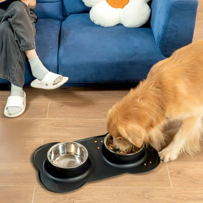 Conlun Dog Bowls with Non-Slip Silicone Mat, Spill Proof Large Food & Water Bowls Set, Easy Clean Dog Food Dish, Dishwasher Safe, Suitable for Dogs Cats Pet Under 90lbs, Large, Black - color: Black, size: Large-38oz