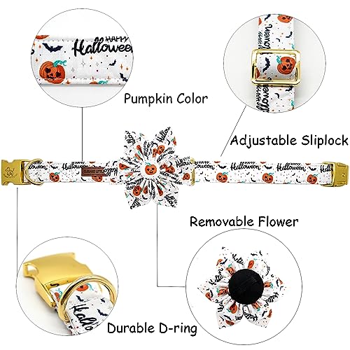 Dog Collar, Halloween Dog Collar with Flower Pumpkin Pet Collar Puppy Collars Cute Pet Flower Adjustable Collar for Small Dogs - color: Pumpkin, size: Small (Pack of 1)