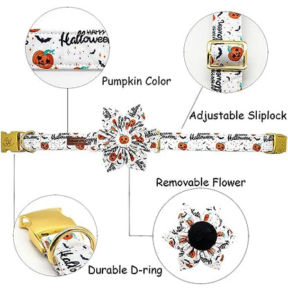 Dog Collar, Halloween Dog Collar with Flower Pumpkin Pet Collar Puppy Collars Cute Pet Flower Adjustable Collar for Small Dogs - color: Pumpkin, size: Small (Pack of 1)