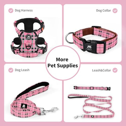 Dog Collar and Leash Set,Soft Neoprene Pet Collar with Quick Release Buckle,Adjustable Nylon Dog Collars for Small Medium Large Dogs(Medium,Cherecked Pink) - color: Checkered Pink, size: Medium