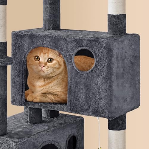 Yaheetech 73inch Cat Tree, Cat Stand Furniture with Scratching Posts Perches Hammock as Indoor Kittens Activity Center - color: Dark Gray, size: 73in