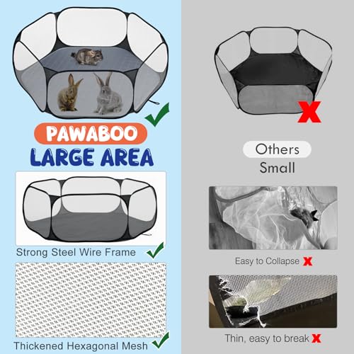 Pawaboo Small Animals Playpen with Pad, Waterproof Small Pet Cage Tent with Reusable Pad, Portable Outdoor Yard Fence for Chick/Kitten/Puppy/Guinea Pig/Rabbits/Chinchillas, Black/Gray - color: Black/Gray
