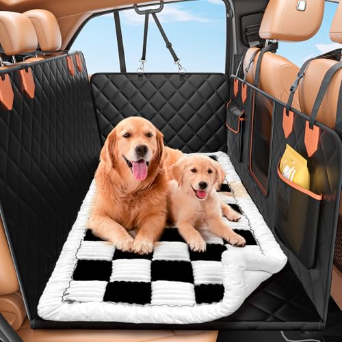 IJVAE Hard Bottom Car Seat Cover for Dog swith Removable Soft Blankets,Scratch-Proof and Anti-Slip Car Dog Hammock for Large Dogs White for Crew Cab Trucks F150 - color: White, size: For Full Size Truck