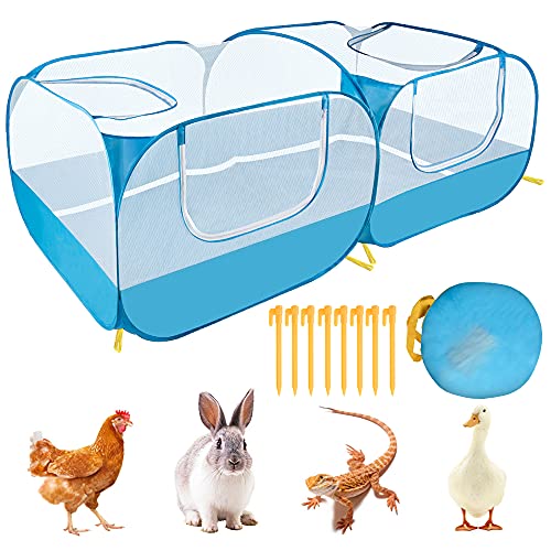 SlowTon Small Animals Playpen - Portable Chicken Coop Run Large Chick Brooder 73"x36"x25" with Detachable Bottom, Pop Up Pet Enclosure Cat Tent for Guinea Pig Bunny Puppy Indoor Outdoor (Flat Top) - color: Blue, size: 73"x36"x25"
