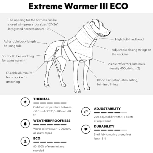 Hurtta Extreme Warmer III ECO, Cold Weather Winter Dog Coat, Bilberry, 16 in - color: Bilberry, size: 16 in