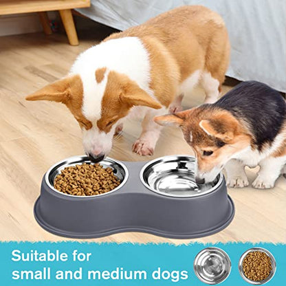 Epetslove Dog Bowl Double Dog Water and Food Bowl Stainless Steel Bowls with Non-Slip Resin Station, Pet Feeder Bowls for Puppy Medium Dogs Cats - color: 4.Grey, size: Medium-18oz