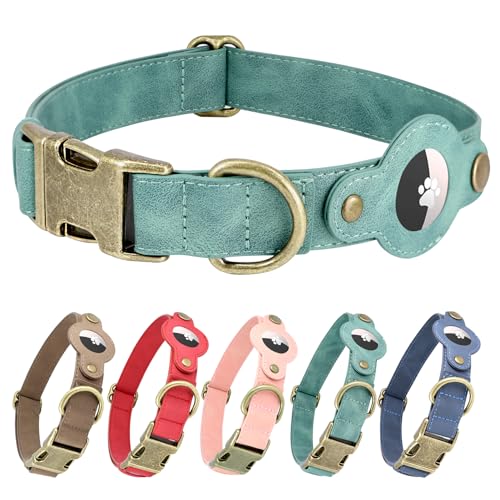 AirTag Dog Collar, Soft PU Leather Dog Collar with AirTag Holder, 0.8" Wide Adjustable GPS Tracking Collar for Small Dogs, Heavy Duty Pet Collar with Quick Release Metal Buckle (Green, S) - color: Green, size: S 10"-14"