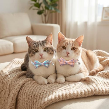 Ngdhkd 6 Pcs Cat Collar Breakaway with Bow Tie and Bell Kitten Collars Removable Bowtie Plaid Cat Collar for Cats Kittens Puppy (Sweet) - style: Sweet