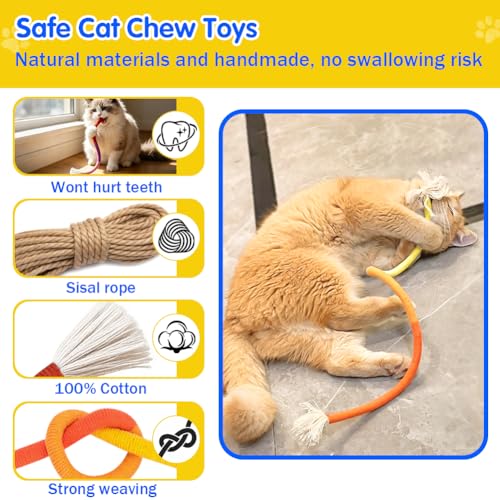 Retro Shaw Cat Toys Chew Ropes, 3Pcs, Kitten Toys for Indoor Cats with Refillable Natural Catnip, Safe Teeth Cleaning Chew Toys, Interactive Cat Nip String Kitty Toys (23.6 Inches) - size: 23.6 in