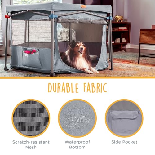 CANINE CANYON Zora Portable Pet Playpen, Foldable Dog Playpens for Indoor and Outdoor Exercise, Pop Up Pet Fence with Carrying Case for Dogs/Puppies, Dove Gray, 49" x 49" x 28"