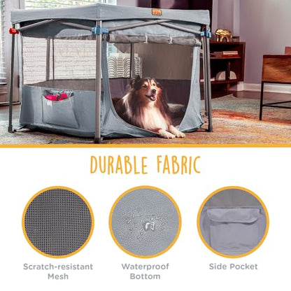 CANINE CANYON Zora Portable Pet Playpen, Foldable Dog Playpens for Indoor and Outdoor Exercise, Pop Up Pet Fence with Carrying Case for Dogs/Puppies, Dove Gray, 49" x 49" x 28"