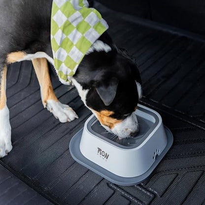 No Spill Dog Water Bowl with Silicone Mat - Spill Proof Slow Drinking Bowl for Home, Car & Travel - Mess-Free Water Bowl for Dogs