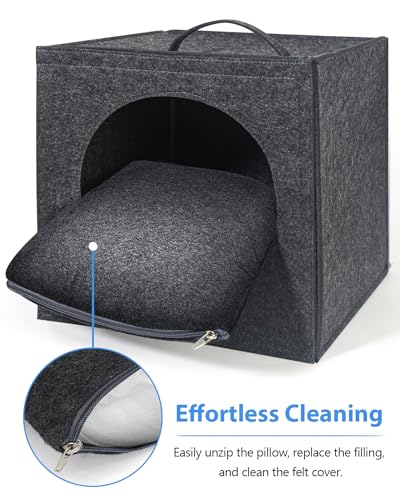 Cat Cave - 13 Inches Large House Hideout for Indoor Cats, Felt Bed With Pillow Inside, Cube Box, Cubby Covered Bed, Hut