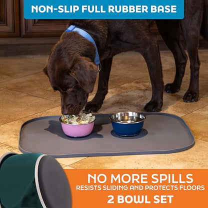 Master Pet Supply Stainless Steel Dog Bowls Set of 2 (16 Oz Each) with Non-Slip Rubber Base - Emerald Sea - Basic Dog Food Bowl Water & Food Bowls for Small Medium Large Dogs & Cats, Metal Dish - color: Emerald Sea, size: 2 Cups (16 oz) 2 Pack