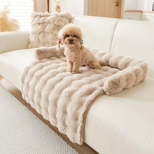 Calming Dog Bed for Couch, 29.5 x 29.5 inch, Non-Slip Luxurious Dog Sofa Mat for Furniture Protector, Perfect for Small, Medium Dogs and Cats (Khaki) - color: Khaki