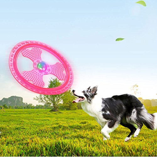 Flying Disc Dog Sport Toy with Flashing LED Lights, Light Up Pet Disk for Ultimate Night Time Play, Blue - color: Blue