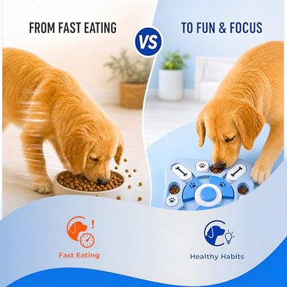 Dog Puzzle Toy Slow Feeder Bowl, Interactive Pet Feeder Toy, Treat Dispensing Puzzle Game for IQ Training, Treat Hiding, Foraging Play, Enrichment Toy for Small Medium Large Dogs & Cats