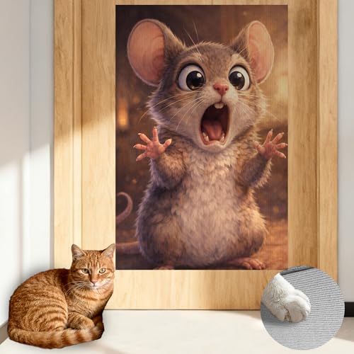 Cat Wall Scratcher 15.3x23.6 Inches Polyester Synthetic Fiber, Surprised Mouse Print, wall scratchers for Indoor Cats, cat Scratch pad, Home Decor, Closet, Laundry Room (2pcs) - color: VE08109-2pcs