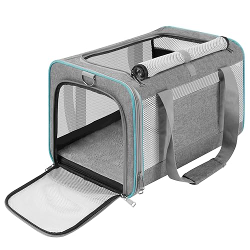 GAPZER Pet Carrier for Large Cats 20 lbs+ / Soft Sided Small Dog Travel Carriers Top Load/Collapsible Carrier Bag for Big Cat / 2 Kittens Sturdy Transport Carriers Long Trips/Medium Cats 15 pounds - color: Grey