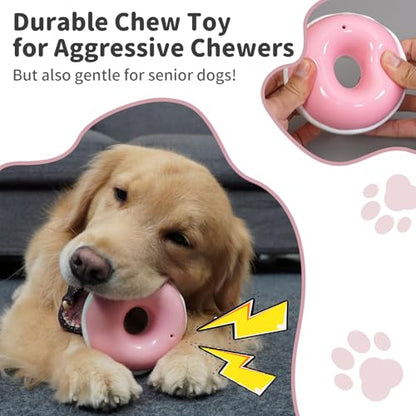 Dog Toys for Aggressive Chewers, Indestructible Squeaky Chew Toy to Keep Them Busy, Interactive Rubber Donut with Milk Flavor & Bounce, Teeth Cleaning for Small Medium Large Breed, Pink - color: Pink
