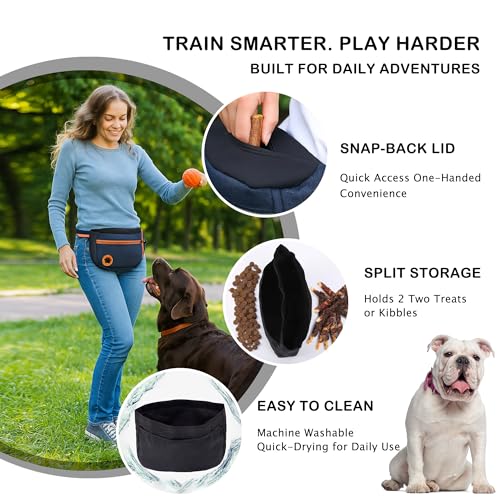 Dog Treat Pouches Bag for Training – Removable Liners, Large Opening Capacity Treat Bag with Clicker, Training Guide, Waist Strap Clip Treat Fanny Pack for Dog Training and Walking