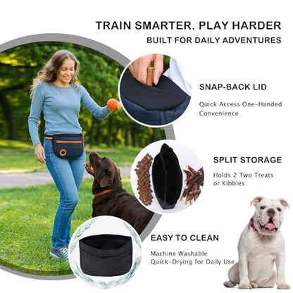 Dog Treat Pouches Bag for Training – Removable Liners, Large Opening Capacity Treat Bag with Clicker, Training Guide, Waist Strap Clip Treat Fanny Pack for Dog Training and Walking