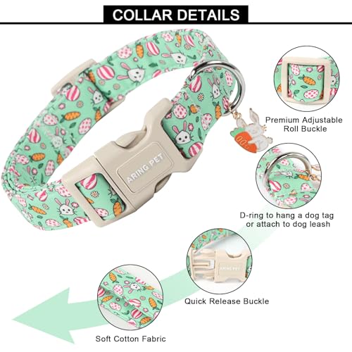 ARING PET Easter Dog Collar-Cute Easter Eggs Dog Collar, Adjustable Rabbit&Carrot Print Pet Collars Puppy Collar with Quick Release Buckle for Girl&Boy Dogs - color: Easter-Green Rabbit, size: X-Small