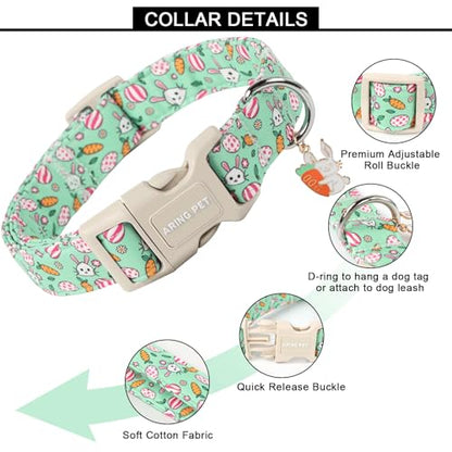ARING PET Easter Dog Collar-Cute Easter Eggs Dog Collar, Adjustable Rabbit&Carrot Print Pet Collars Puppy Collar with Quick Release Buckle for Girl&Boy Dogs - color: Easter-Green Rabbit, size: X-Small