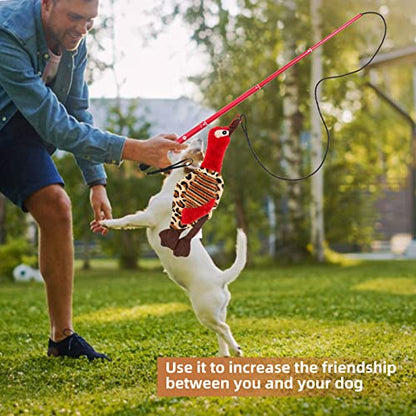 Interactive Dog Toys - Extendable Flirt Pole with 2pcs Squeaky Plush Toy Tugs Red Green for Dog Outdoor Entertainment, Train and Exercise - color: red
